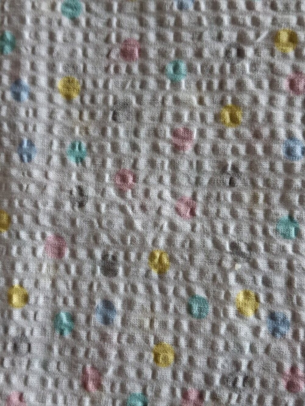 Vintage Polka Dot Seersucker Cotton Fabric-Pastel Baby Color 30x44 1980's